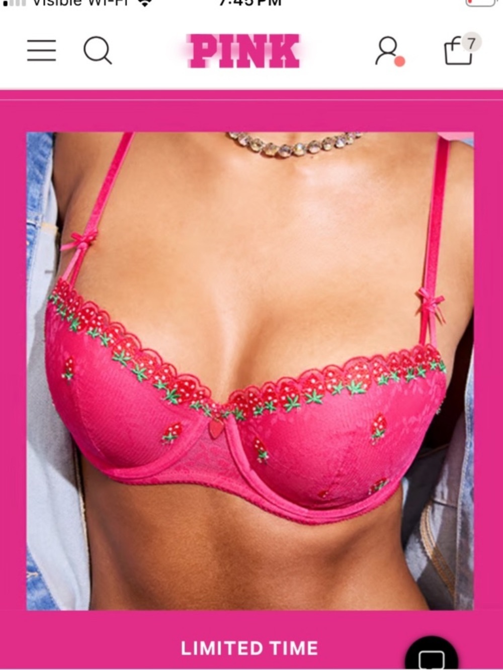 🩷VS Pink Wink strawberries push-up balconette bra sz 40C NWT